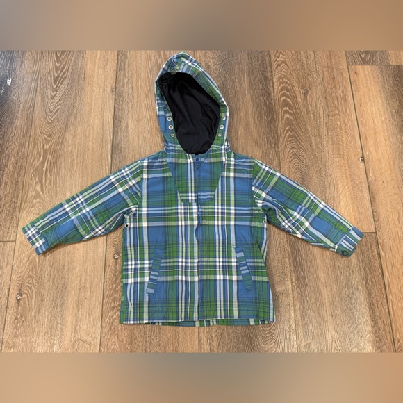 GAP Kids Blue and Green Plaid Hoodie raincoat jacket zip up preppy fall spring - Picture 1 of 5